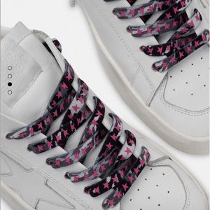 Golden Goose Shoe Laces Grey Camo with Pink Stars